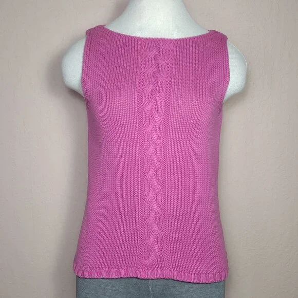 Women's Sleeveless Cable-Knit Cotton Sweater - Picture 2 of 11